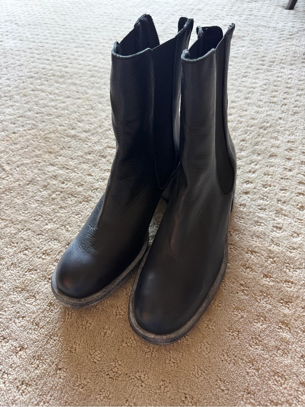 Free People Black Leather Heeled Chelsea Boots